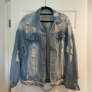 Oversized Jean Jacket, Blue Ripped Faded